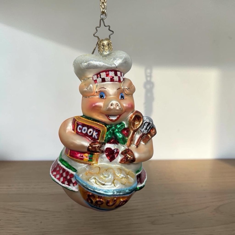 Christopher Radko Wolfgang Pork Chef Pig 5" Glass Ornament w/ Box